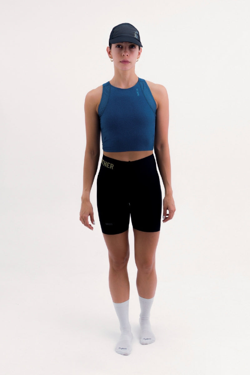 Top Corrida Fem Cropped Pocket Blue