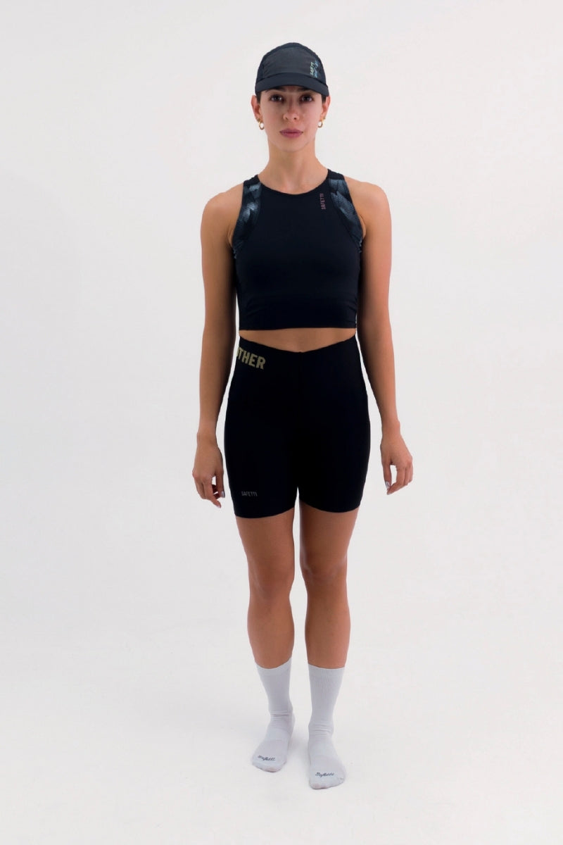 Top Corrida Fem Cropped Pocket Black