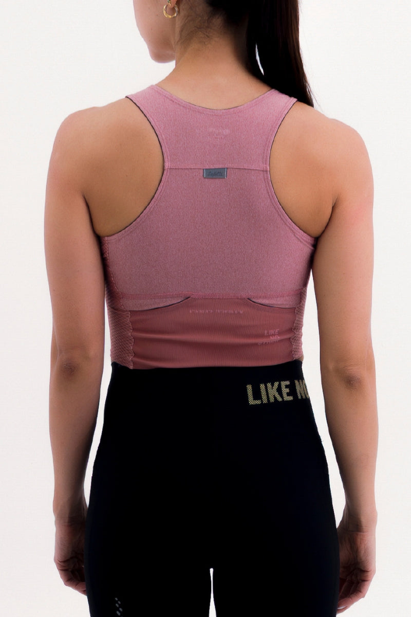 Top Corrida Fem Cropped Pocket Rose