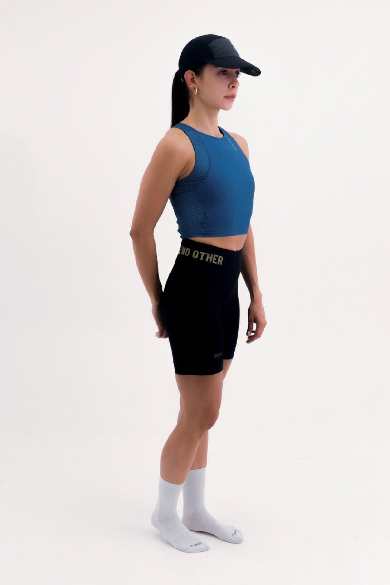 Top Corrida Fem Cropped Pocket Blue