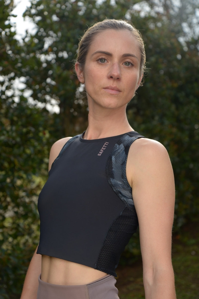 Top Corrida Fem Cropped Pocket Black